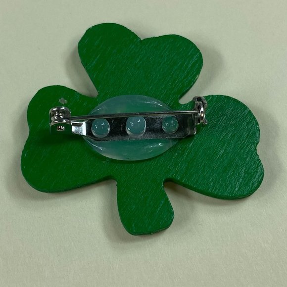 Shamrock Clover Pin Brooch St Patrick's Day March 17 Wood Green Unisex - Picture 4 of 9